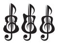 Different kinds of guitar, violin, treble clef. Vektor set of patterns for logo design