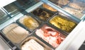 Delicious Italian gelato, lemon tomato pistachio chocolate ice cream Royalty Free Stock Photo