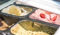 Delicious Italian gelato, lemon tomato pistachio chocolate ice cream Royalty Free Stock Photo