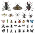 Different kinds of insects cartoon, black icons in set collection for design. Insect arthropod vector symbol stock web