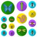 Different kinds of insects flat icons in set collection for design. Insect arthropod vector symbol stock web