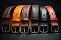 Different kinds of leather belts isolated for a fashion accessories theme