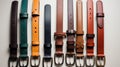 Different kinds of leather belts isolated for a fashion accessories theme