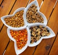 Different kinds of nuts as a salty snack