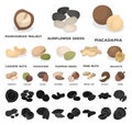 Different kinds of nuts cartoon, black icons in set collection for design.Nut Food vector symbol stock web illustration.