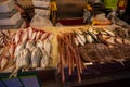 Different kinds of raw fresh fish an asian seafood market in Sanya, Hainan, China Royalty Free Stock Photo