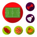 Different kinds of sports flat icons in set collection for design. Sport equipment vector symbol stock web illustration.