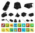 Different kinds of tents black,flat icons in set collection for design. Temporary shelter and housing vector symbol Royalty Free Stock Photo