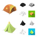 Different kinds of tents cartoon,black,flat,monochrome,outline icons in set collection for design. Temporary shelter and Royalty Free Stock Photo
