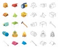 Different kinds of tents cartoon,outline icons in set collection for design. Temporary shelter and housing vector symbol Royalty Free Stock Photo
