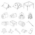 Different kinds of tents outline icons in set collection for design. Temporary shelter and housing vector symbol stock Royalty Free Stock Photo