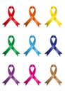 Different kins of awareness ribbons Royalty Free Stock Photo
