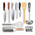 Different Knives And Cook Kitchen Ware Set Vector