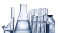 Different laboratory beakers and glassware. Royalty Free Stock Photo
