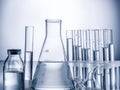 Different laboratory beakers and glassware. Royalty Free Stock Photo