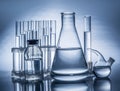 Different laboratory beakers and glassware. Royalty Free Stock Photo