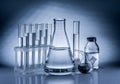 Different laboratory beakers and glassware. Royalty Free Stock Photo