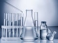 Different laboratory beakers and glassware Royalty Free Stock Photo