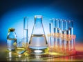 Different laboratory beakers and glassware. Royalty Free Stock Photo