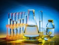Different laboratory beakers and glassware. Royalty Free Stock Photo