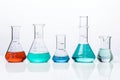 different laboratory test tubes on white background