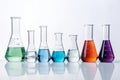 different laboratory test tubes on white background