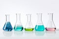 different laboratory test tubes on white background