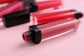 Different liquid lipsticks on table Royalty Free Stock Photo