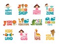 Different logos for kids with funny colored illustrations