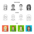 Different looks of young people.Avatar and face set collection icons in flat,outline,monochrome style vector symbol Royalty Free Stock Photo