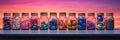 A number of different magic medicine bottles lined up