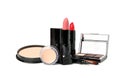 Different makeup cosmetics isolated on background. Female accessories