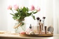 Different makeup products and accessories on dressing table Royalty Free Stock Photo