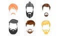 Different Male Hairstyles, Beards and Mustaches, Hipster Types of Haircuts Vector Illustration