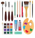 Different materials for artists. Equipment for painting. Vector illustrations Royalty Free Stock Photo