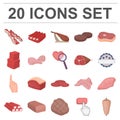 Different meat cartoon icons in set collection for design.