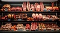 different meats on shelf in grocery store Royalty Free Stock Photo