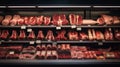 different meats on shelf in grocery store Royalty Free Stock Photo