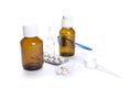 Different medical bottles and tablets Royalty Free Stock Photo