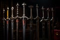 Different medieval swords with engraving in scabbard. Generative AI