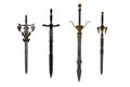 4 different medieval swords isolated on white. 3D illustration