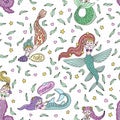 Different mermaids. Cute seamless pattern for girls. Vector illustration. Royalty Free Stock Photo