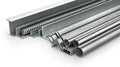 Different metal products. Metal profiles and tubes. 3d