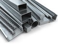 Different metal products. Stainless steel profiles and tubes.