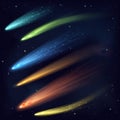 Different meteors, comets and fireballs set in galaxy space.
