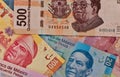 Different Mexican money background. Royalty Free Stock Photo