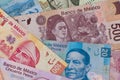 Different Mexican money background.