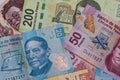 Different Mexican money background. Royalty Free Stock Photo