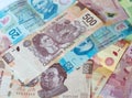 Different Mexican money background. Royalty Free Stock Photo