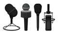 Different Microphones Vector Set. Equipment for Vocal Performance